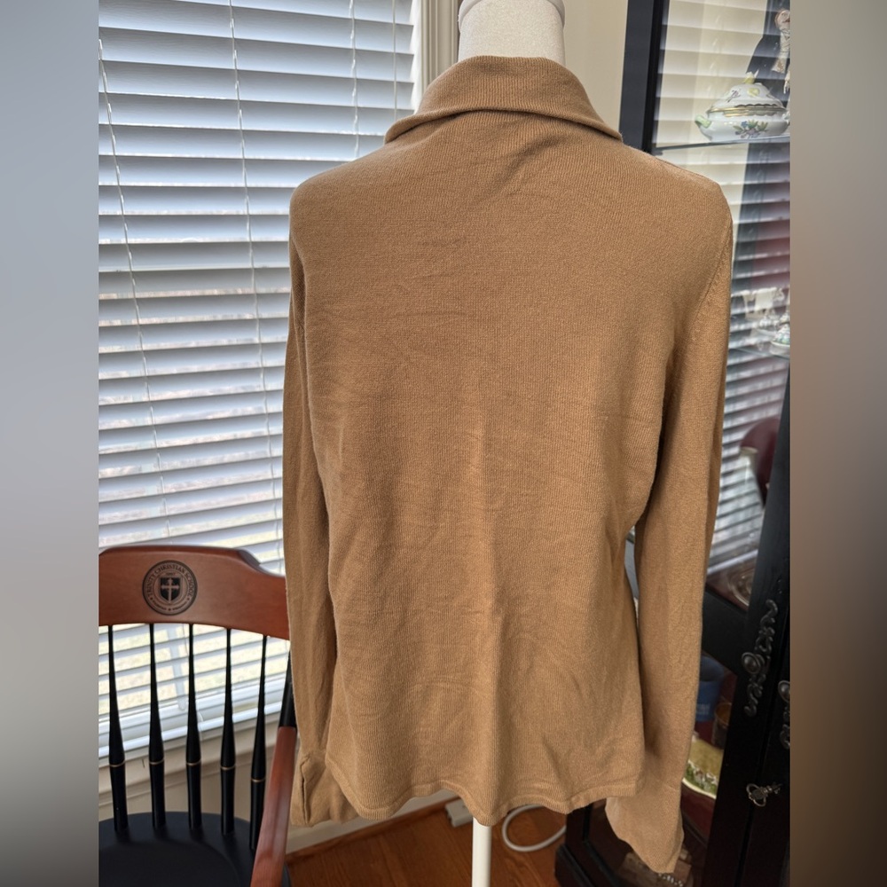 Carlisle brown tan cardigan sweater jacket silk cashmere size large tie front - Picture 6 of 10